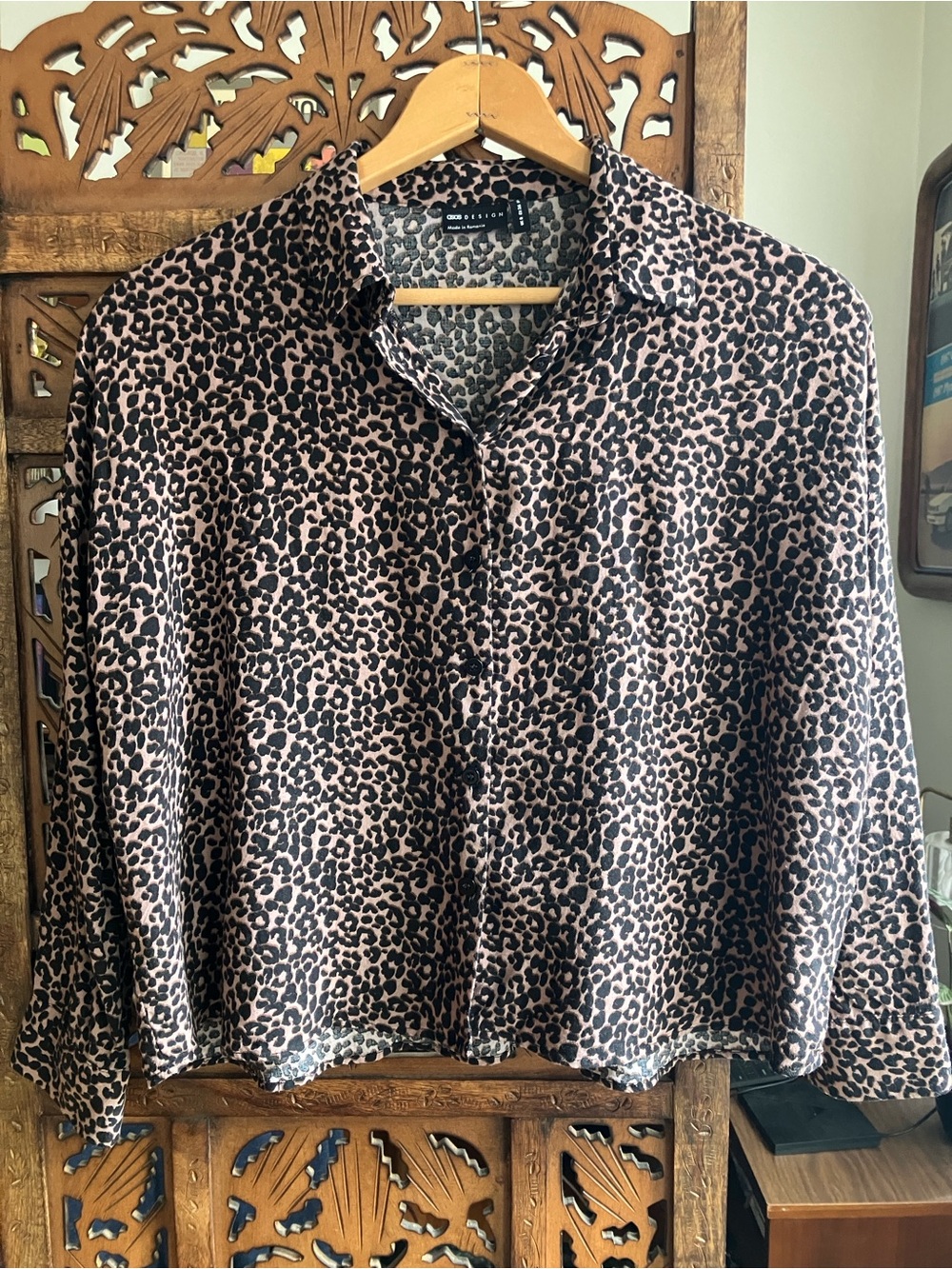 Leopard print ASOS button down top, boxy fit